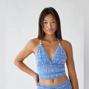 NWT Blanco by Nature Women's Cosmo Crochet Halter Top Small Denim Blue